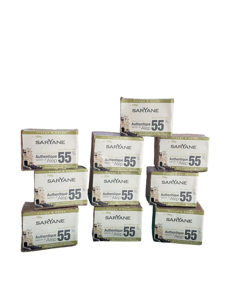 Lot de 10 savons d' Alep avec 55% d’huile de baie de laurier.