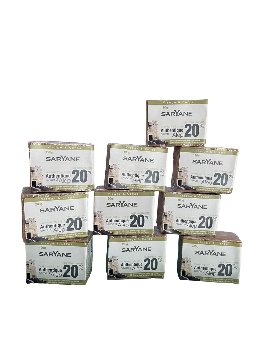 Lot de 10 savons d'Alep traditionnels avec 20% d'huile de baie de laurier