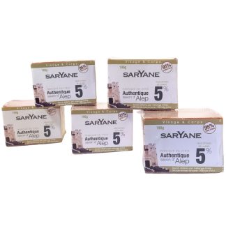 Lot de 5 savons d'Alep classiques à 5% d'huile de baie de laurier. Fait à Alep. Savon naturel sans colorant ni parfum ni additif. 22.30€