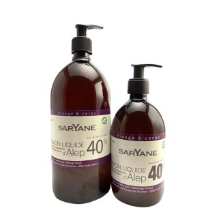 Savon d'Alep liquide 40 % d'huile de baie de laurier - Bouteilles à pompe 500ml et 1 litre