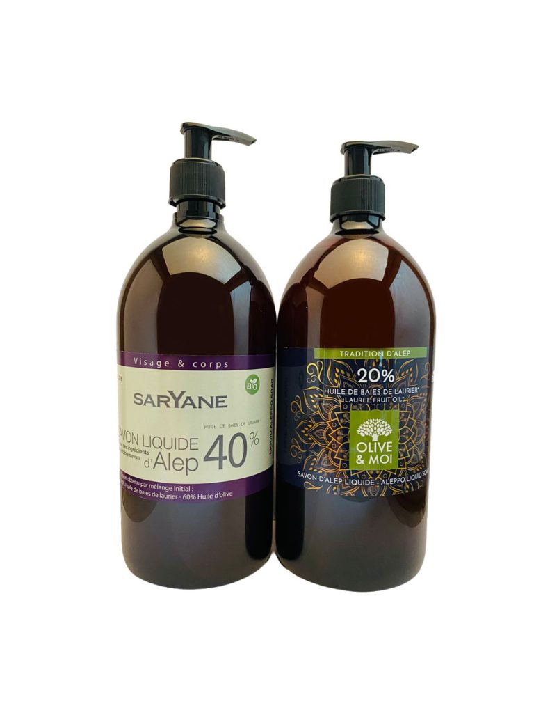 Savon liquide d'Alep bio à 40% & 20% laurier
