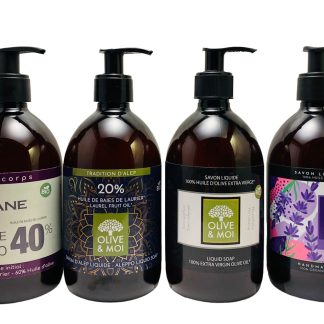 Savon liquide bio - Lot Découverte : Savons d'Alep liquide & savons 100% huile d'olive. Savons sans colorant ni parfum ni additif. 45,9 €