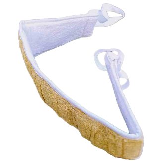 Sangle dorsale de gommage en loofah Vous pouvez acheter ce gant de gommage en loofah sur Savon-Alep.Shop. Photo CC BY SA Savon-Alep.Shop