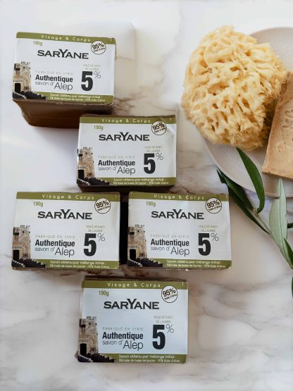 Lot de 5 savons d’Alep à 5 % d’huile de baies de laurier