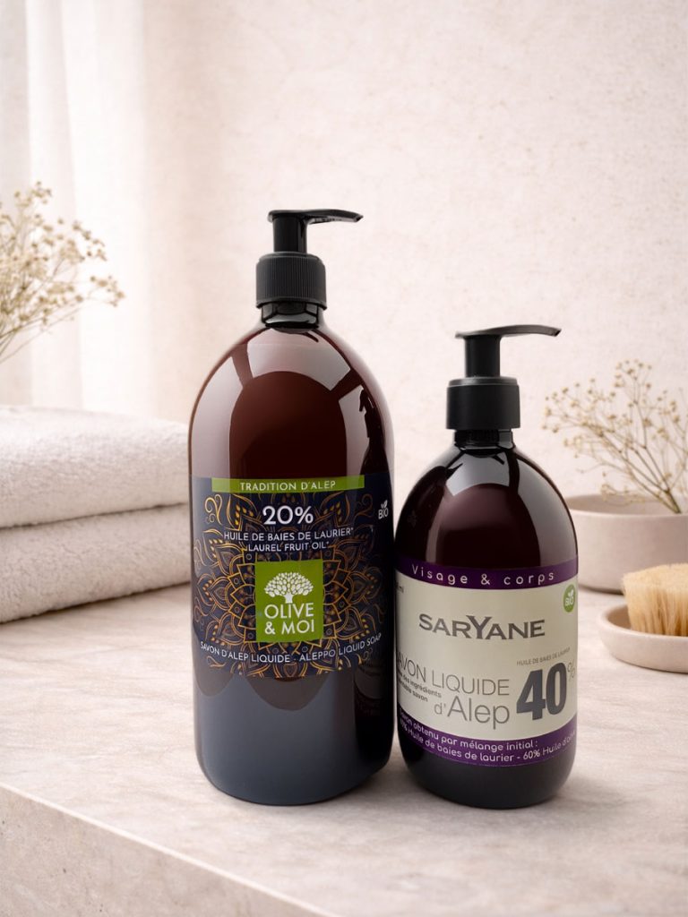 Savon liquide d'Alep bio à 40% & 20% laurier