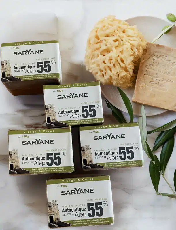 Lot de 5 savons d’Alep traditionnels à 55 % d’huile de baies de laurier