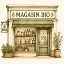 Illustration d’un magasin bio proposant du savon d’Alep